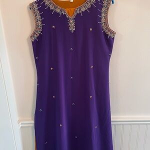 Elegant Embroidered Purple Midi Dress